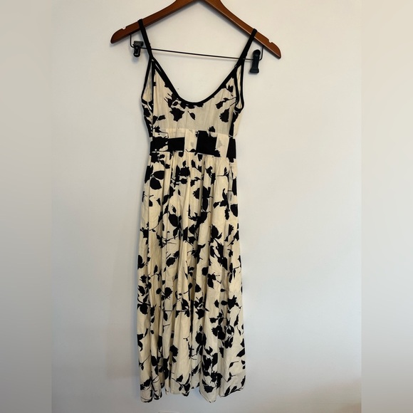 Tango Mango Black White Floral Maxi Dress with Waist Tie Size Medium - Picture 3 of 6